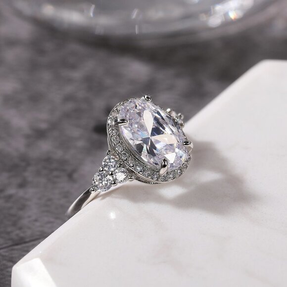 😍Beautiful Noble Oval Pure CZ Macro Pave Silver Wedding Luxury Rings, K936 - Picture 4 of 8